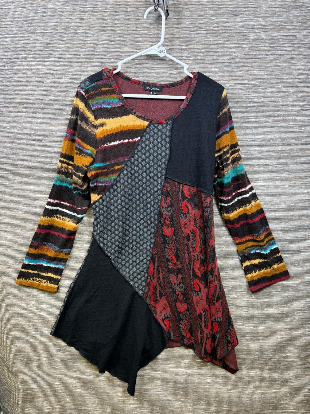 VTG LV Collection Asymmetrical Boho Wearable Art Tunic Long Sleeve Shirt Size XL